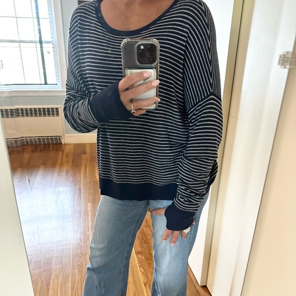 Eileen Fisher Blue Striped All Day Wear Top - Picture 7 of 15